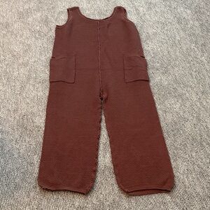 Cozy Knit Brown Sleeveless Jumpsuit with Front Pockets